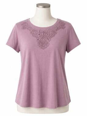 Soft Surroundings Lavender Embroidered Tee - Size M - Boho Chic